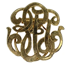 Vintage Signed Jeri Lou Gold Tone Scarf Clip Monogram Open Metal Design