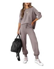 Two Piece Outfit Sweatshirt Set: Long Sleeve Knit Pullover  Pants, See Details 
