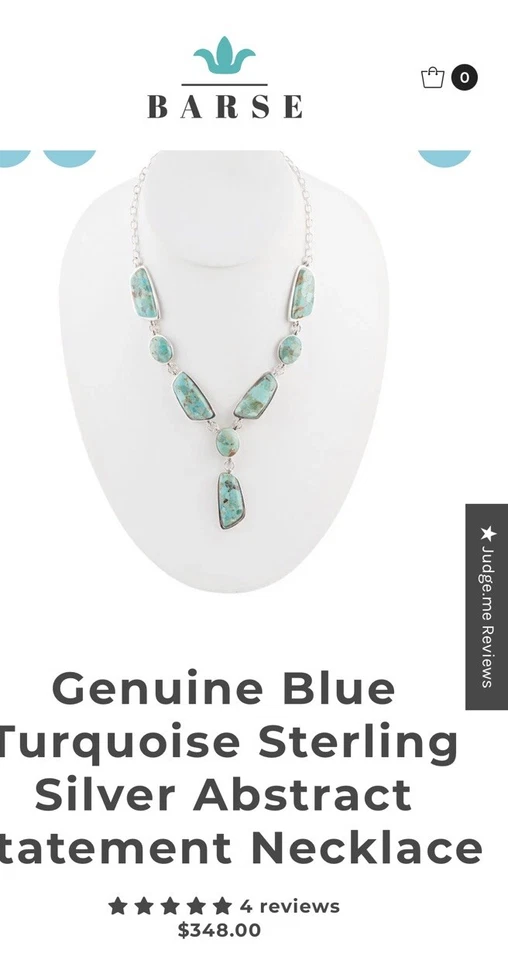 Colar Barse genuíno azul turquesa prata esterlina declaração abstrata “925” - Imagem 3 de 4