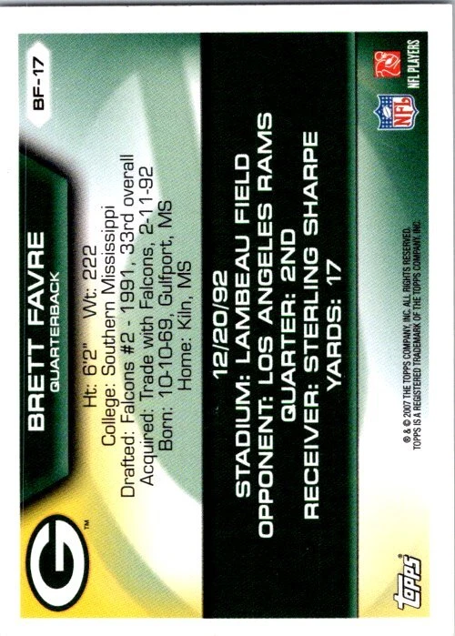 2007 Topps #BF-10 Brett Favre Brett Favre Collection - Image 2 of 2
