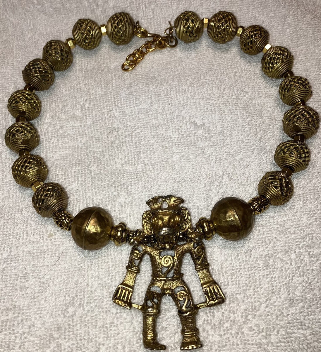 EXTREMELY RARE! Vintage Brass Bronze Mayan Aztec Museum Necklace