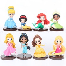 8Pcs Disney Princess Belle Snow White Cinderella Action Figure Model Cake Topper