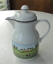 Vintage Mint Villeroy Boch Porcelain Naif Coffee Pot Lid Country Field Scene