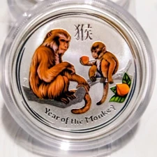 2016 AUSTRALIA LUNAR SERIE MONKEY COLORED 1/2 oz .