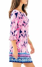 Lilly Pulitzer Sophie Ruffle Dress Pink Flamingo High Tide UPF 50 Size S New