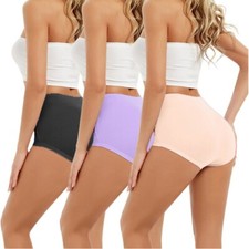 3-Pack Women's High Waisted Briefs Full Coverage Seamless Panties Underpants US