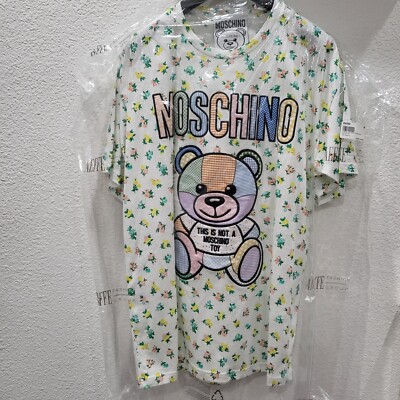 Moschino Teddy Bear Floral print White cotton T shirt Size M