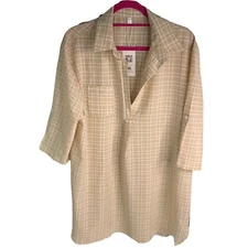 Ekouaer Women's Sleep Shirt Ivory Window Pane Yellow Check Size Large 