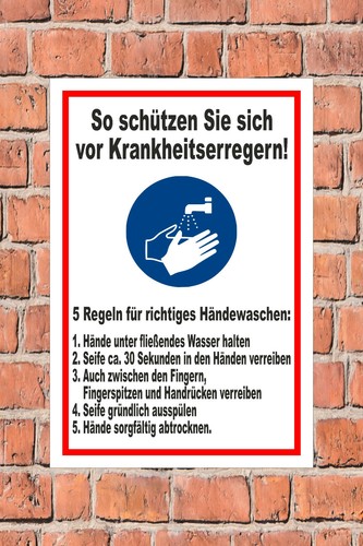 Melis-Folienwerkstatt Schild „Regeln Händewaschen“ – 45x30 Cm, 3 Mm Aluverbund