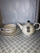 Andrea By Sadek 1 Set Tea 16Oz Hand Painted Porcelain CW39694 Pineaple Painted