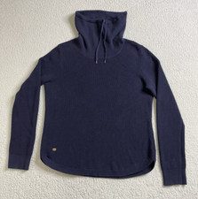 Lauren Ralph Lauren Waffle Knit Sweater Womens XL Navy Cowl Neck Drawstring