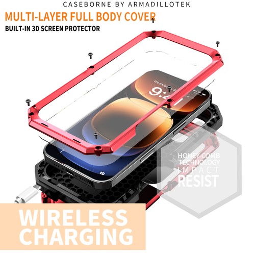 Per iPhone 16 Pro Max 16 Plus 16 custodia corazzata in metallo resistente con cover schermo - Foto 27 di 36