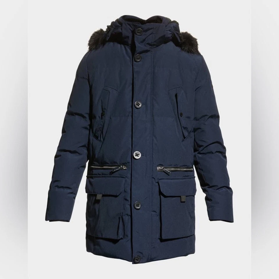 Parka Karl Lagerfeld Paris para hombre con chaqueta con capucha forrada de sherpa | Azul marino | Mediana Foto 3 de 3
