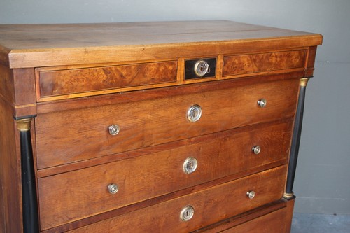 Antique Empire oak chest of drawers bronze handles Georgian columns circa 1810 - Picture 3 of 12