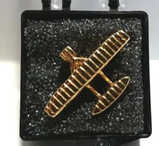 Vintage Biplane Airplane Gold Tone Lapel Pin Tie Tack 