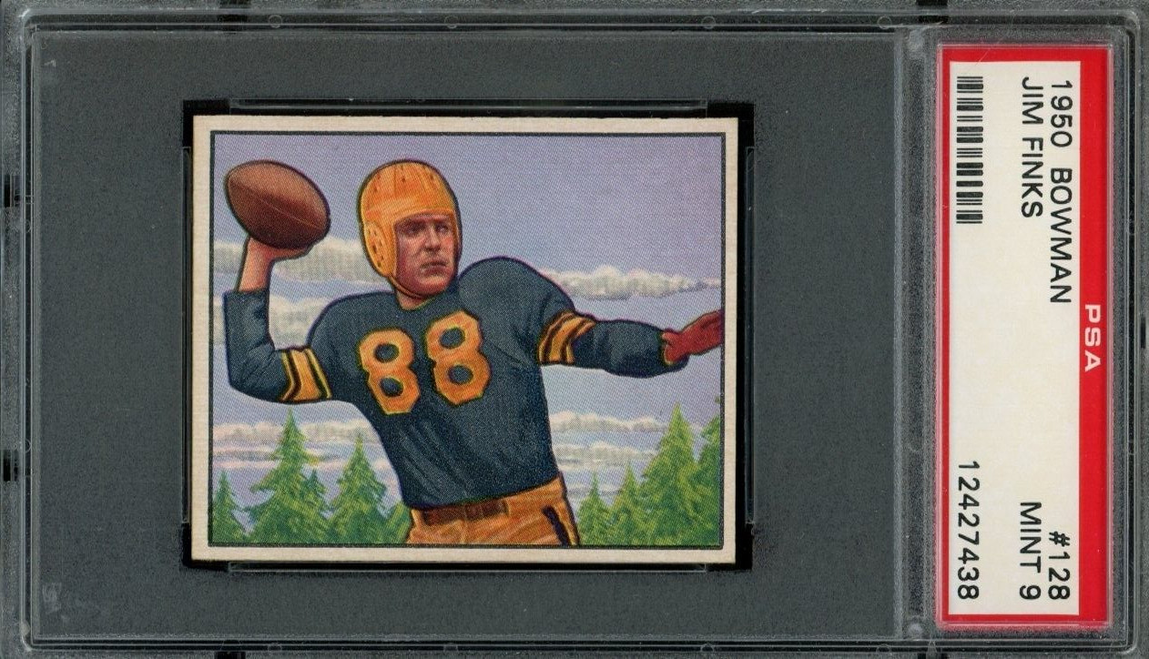 1950 BOWMAN #128 JIM FINKS PSA 9 STEELERS RC HOF [S438]