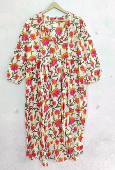 Hand block Print Cotton Dress, Hand made Dress ,Sketer Circle Dress, Party Wear