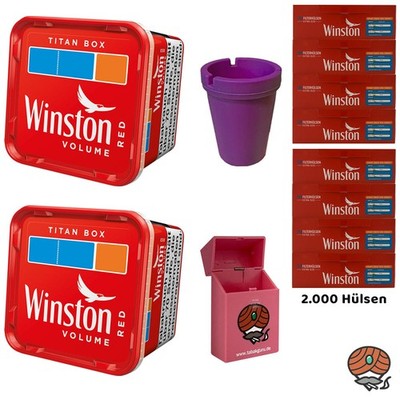 Winston Red/Rot Tabak Titan Box 2x 260g, Extra Hülsen, Ascher, Box