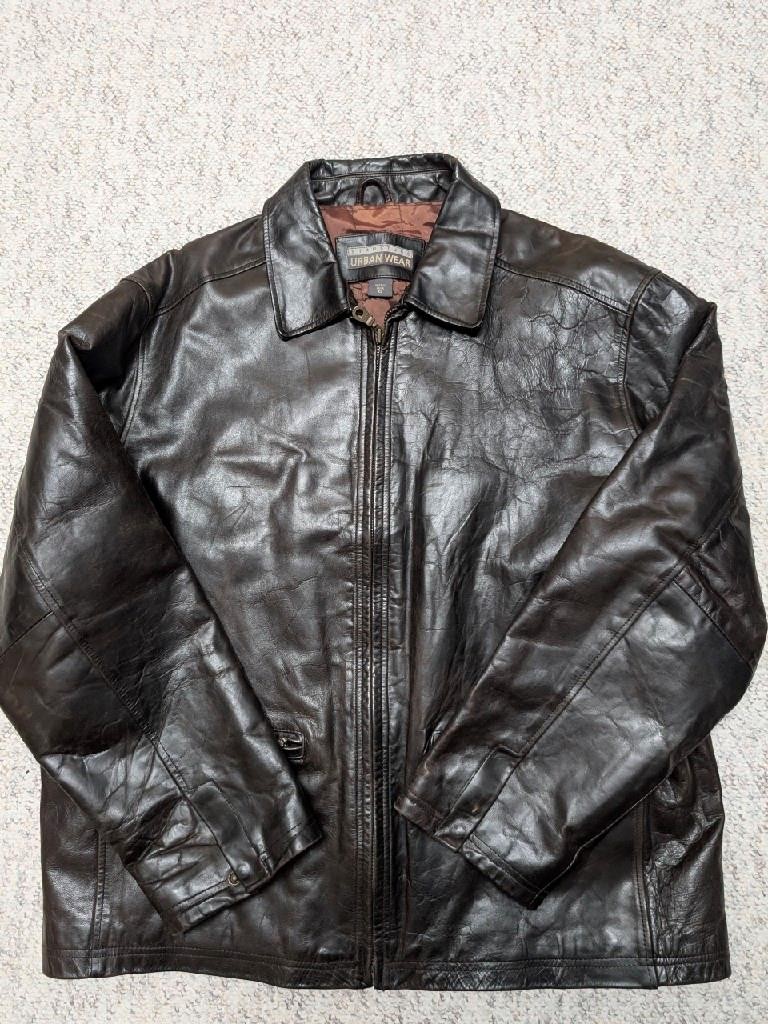 vintage 1990s leather jacket XL brown MOTORCYCLE stiff cowhide Y2K