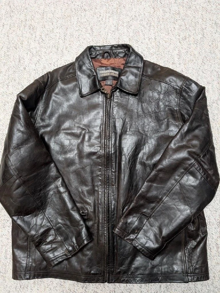 vintage 1990s leather jacket XL brown MOTORCYCLE stiff cowhide Y2K structure - Image 3 of 4