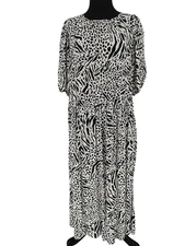 H.&M. White & Black Animal Print Maxi Fit&Flare Dress Size Med Elastic Waist