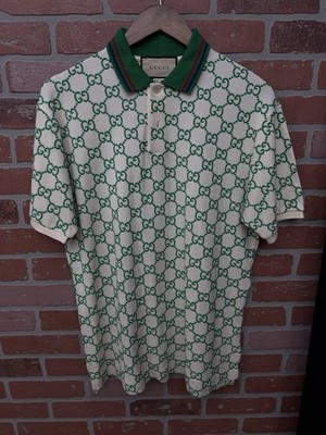 Gucci Polo T Shirt Green Gucci Logo Size Medium $850 Retail 100% Authentic