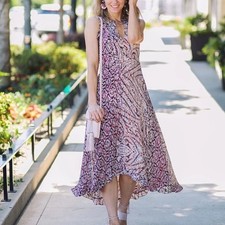 Plenty by Tracy Reese Pink Black Abstract Floral High-Low Midi Dress XS