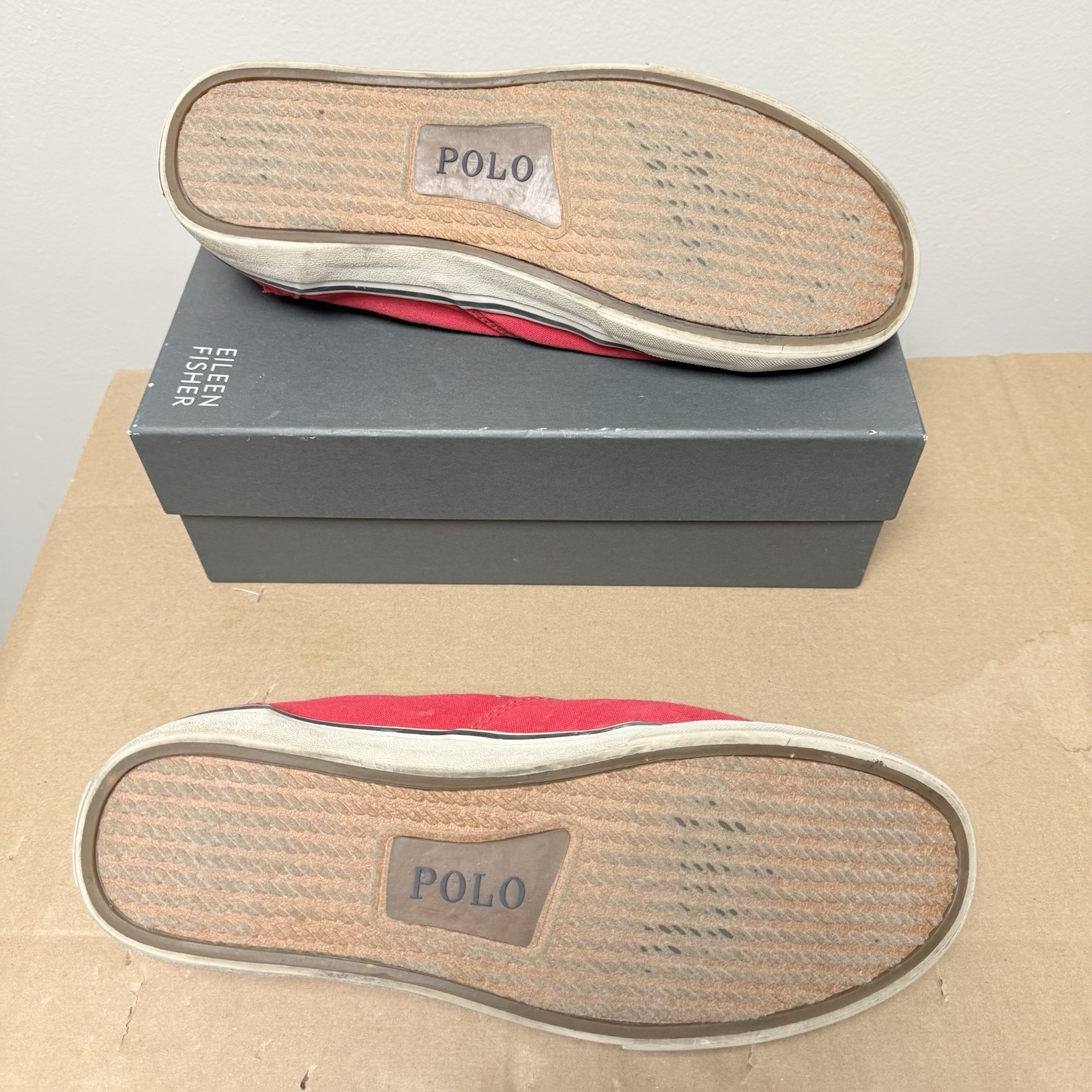 PONY Polo Ralph Lauren Uomo Thorton Sneakers in Tela Rosso Senza Lacci Uomo Taglia 11.5D