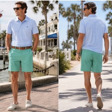 Vineyard Vines Performance Shorts Mens 36 Green 1H0443 Golf On-The-Go Stretch