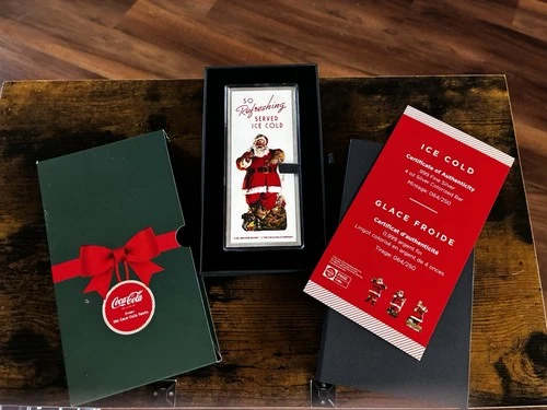 New Listing4 oz Coca-Cola .999 Pure Silver Holiday Santa Bar