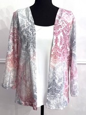 Alfred Dunner 2PC Set S Pink Gray Paisley Metallic Cardigan 3/4 Sleeve Tank