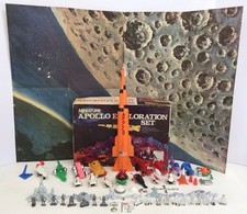 Vintage Miniature Apollo Exploration Set Space Toy Rocket Figures Original Box