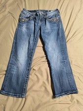 MISS ME Women  s Distressed Cuffed Capri JP5810P Embellished Jeans Size 28