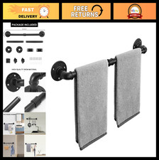 Rustic Industrial Pipe Towel Bar - Heavy Duty Wall Mounted Bath Rack, 18 Inch Bl