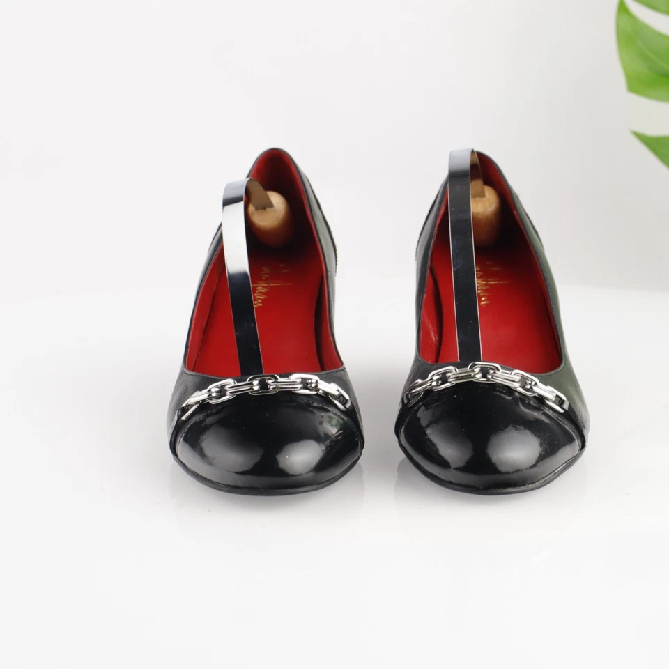 Zapato de vestir Cole Haan para mujer talla 7 cuero negro cuña cadena plateada puntera Foto 2 de 4