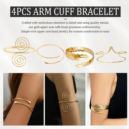 4 Piezas Brazalete Brazo Superior Dorado Joyería para Mujer, Brazalete Brazo Superior Ajustable Brazo B - Imagen 4 de 7
