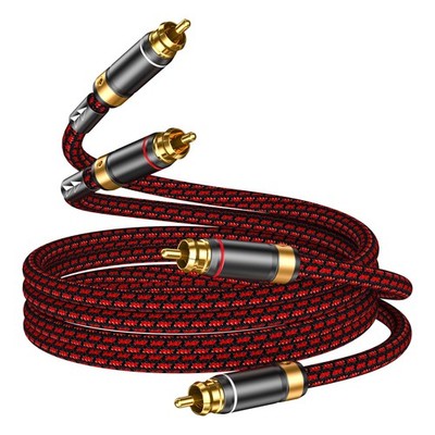 2 RCA Audio Cable Audiophile Gold Plated Stereo Braided Subwoofer Cable Oxgen...