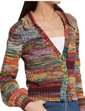 Veronica Beard Damaris Balloon Sleeve Organic Cotton Cardigan Size Large rainbow