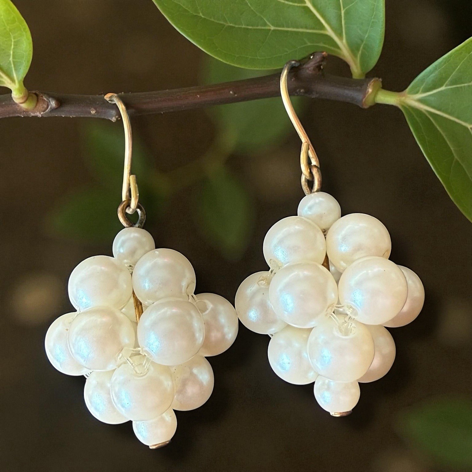 Pearl Cluster Dangle Earrings Beaded Vintage Grap… - image 5