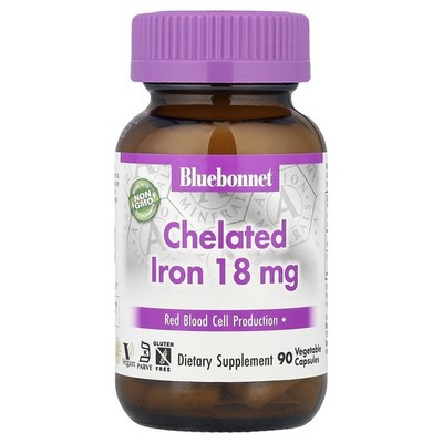 Bluebonnet Nutrition Chelated Iron 18 mg 90 Veggie Caps Egg-Free, Fish Free,