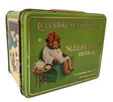Vintage Celestial Seasonings Tin Tea Box Sleepytime Bear's Cottage 1982