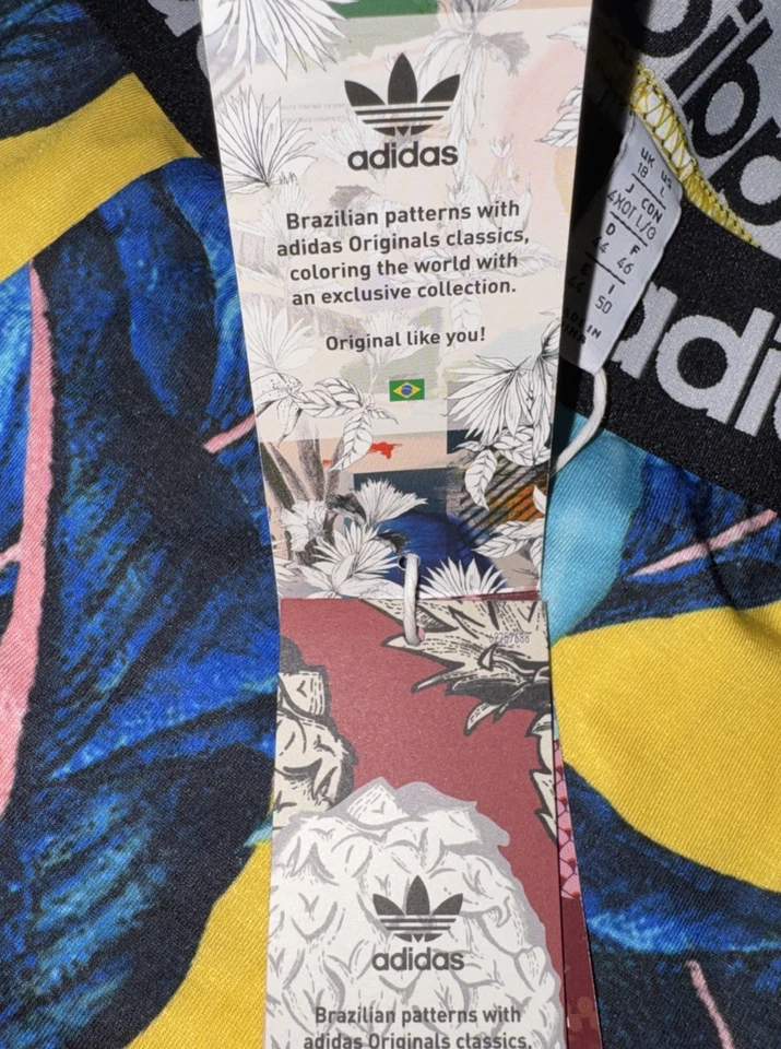 NUEVO ADIDAS ORIGINALS X FARM Pantalones Hoja de Palma Para Mujer Grande Azul y Amarillo APRETADO Foto 4 de 4