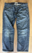 Bread Jeans Men Straight Leg Size 34x30 Dark Wash Denim Made In USA Whiskered