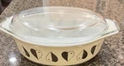 K106-Vintage PYREX 045 Cinderella GOLDEN HEARTS 2½ Quart OVAL CASSEROLE w/ LID