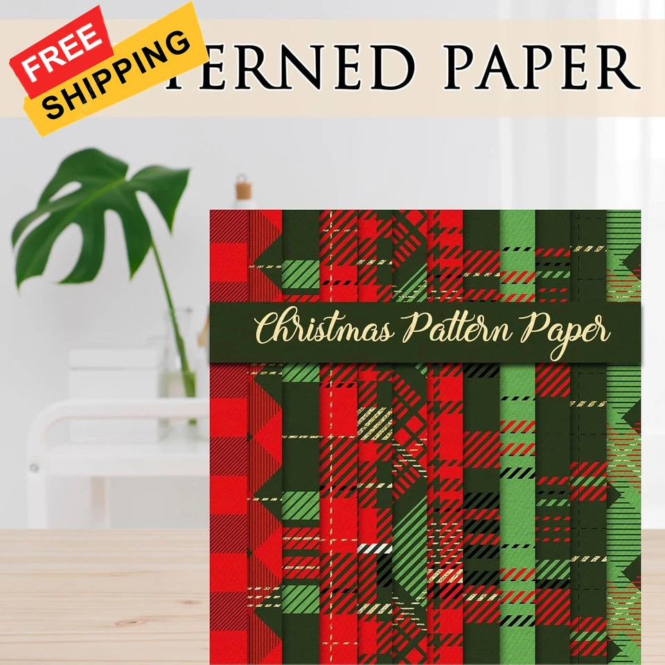 Álbum de recortes a cuadros de papel patrón navideño Whaline 24 piezas especialidad rojo, verde  Foto 4 de 4