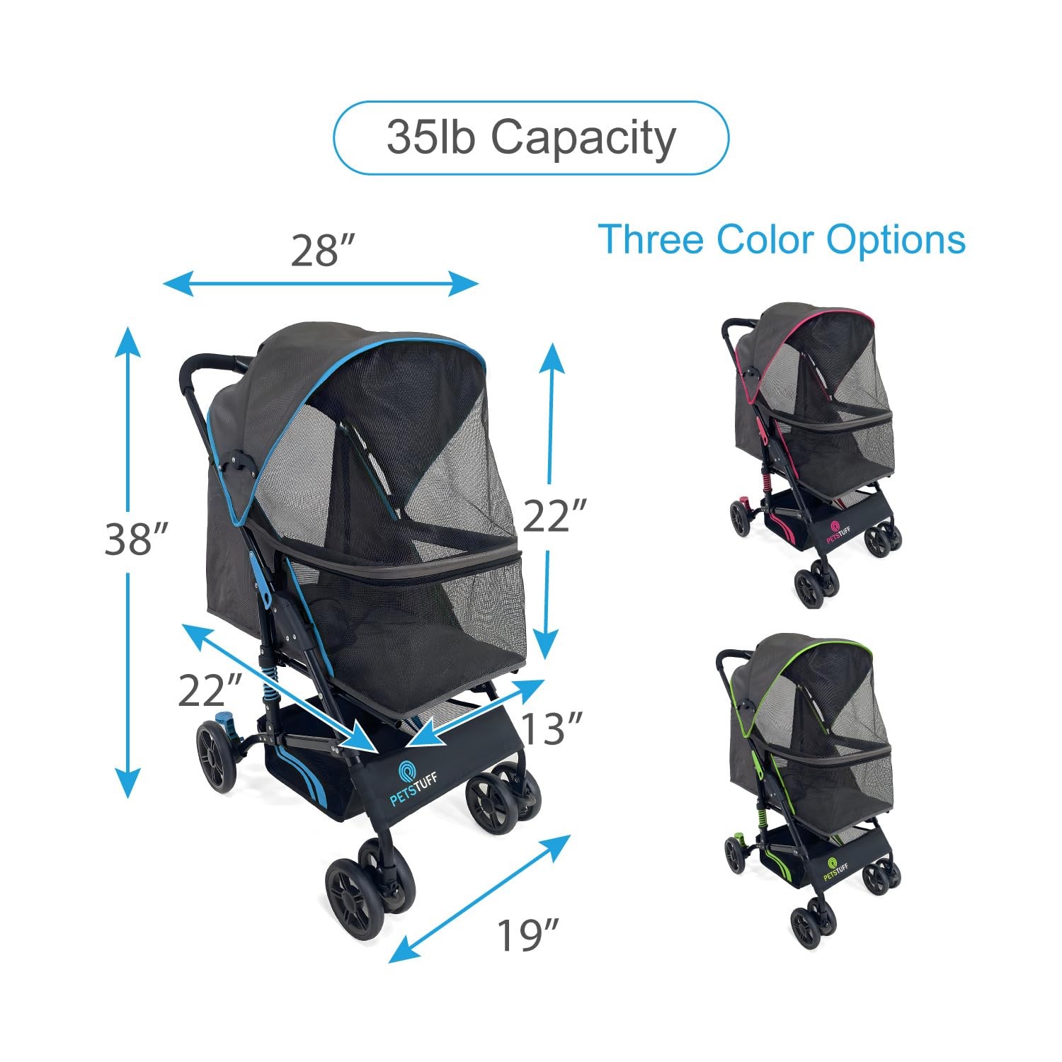 22” Buddy Buggies Foldable Pet Stroller - Shock Absorbing Frame with Storage ...