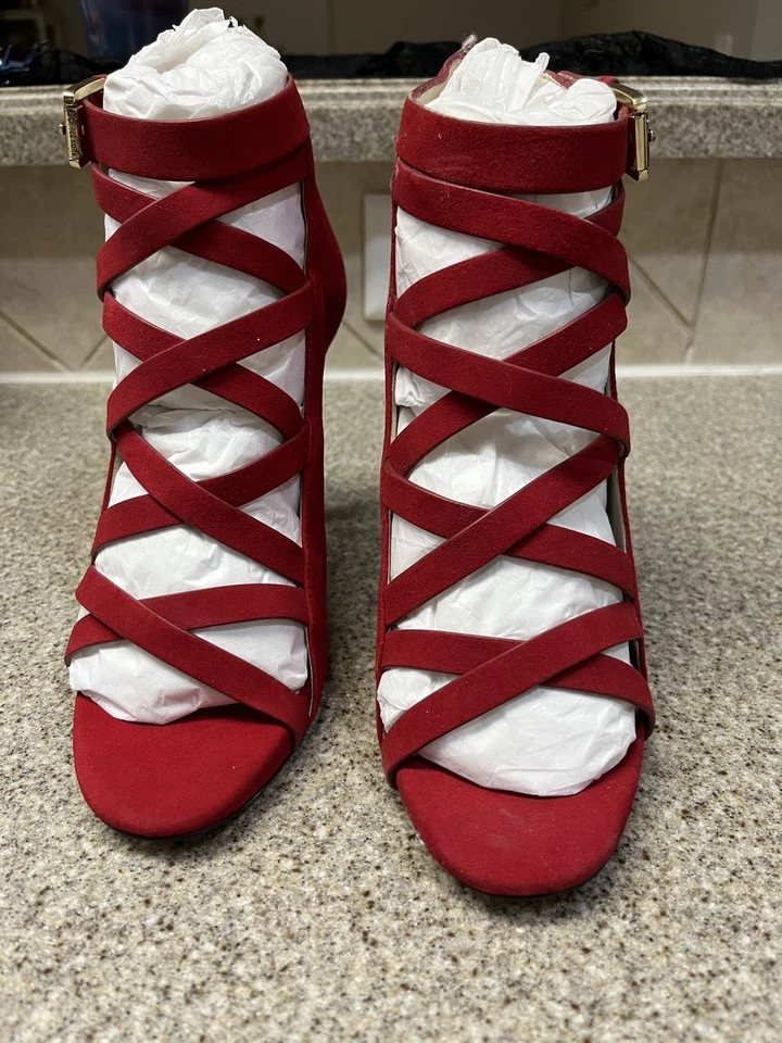 Mujer Michael Kors Rojo Sweude Tacones Cuero Talla 6 1/2 Foto 2 de 4