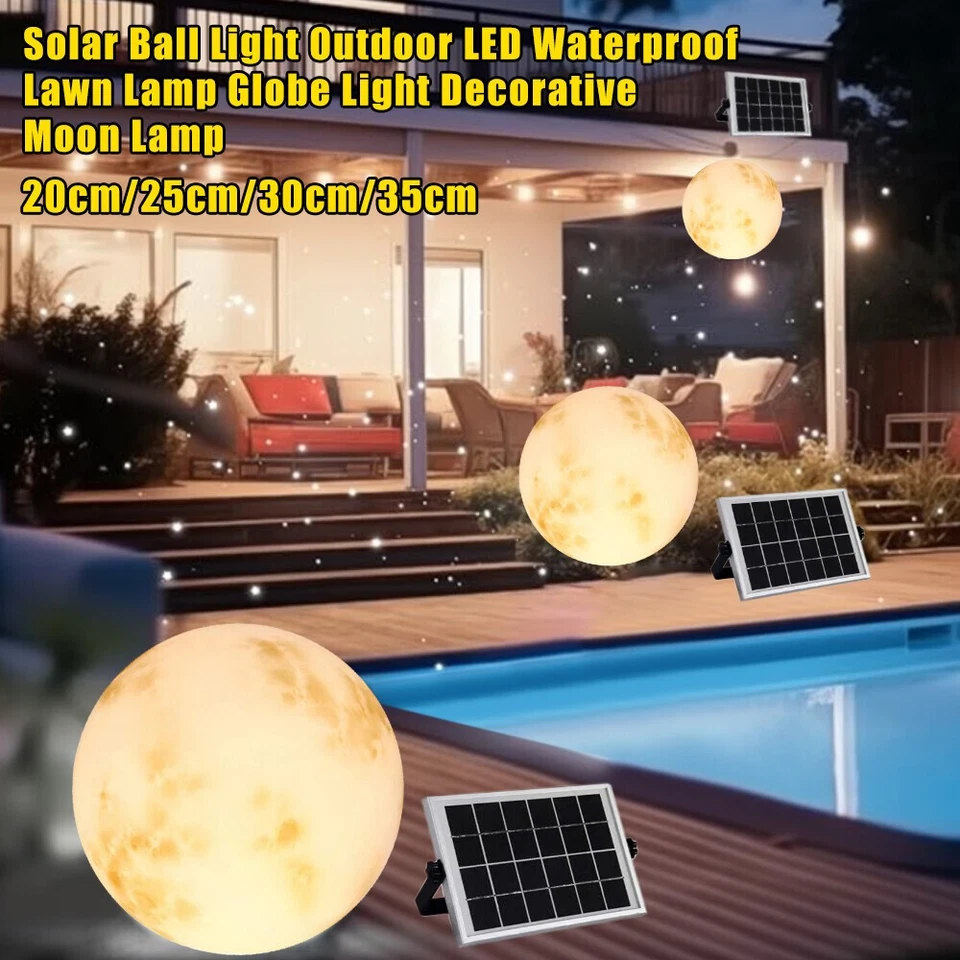 Lámpara LED Globo Césped Exterior Decorativa Luna Impermeable Solar Bola Luz* Foto 4 de 4