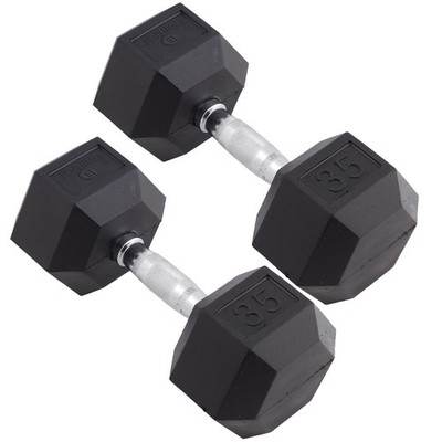 Body Sport Rubber Encased Hex Dumbbell Weight    Exercises   35 lb Pair