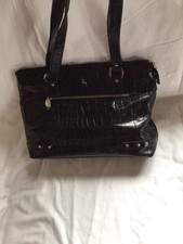 Ashwood Black Leather Mock Croc Shoulder Tote Bag